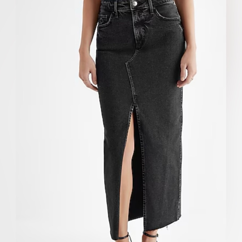 Express Black Denim High Rise Maxi Skirt